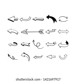 Hand drawn arrows illustration set. Collection of arrow doodle sketches.