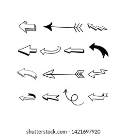 Hand drawn arrows illustration set. Collection of arrow doodle sketches.