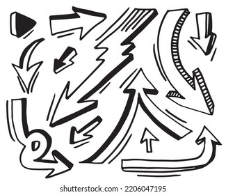 hand drawn arrows isolated on white background. Vector illustration.