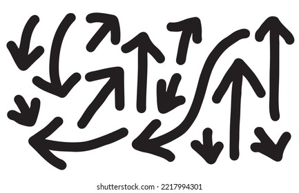 hand drawn arrows isolated on white background. Vector illustration.
