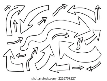 hand drawn arrows isolated on white background. Vector illustration.