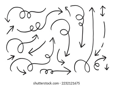 hand drawn arrows isolated on white background. Vector illustration.