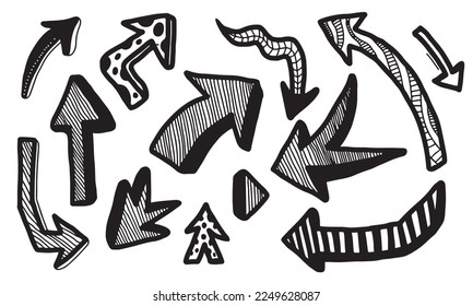 hand drawn arrows isolated on white background. Vector illustration.
