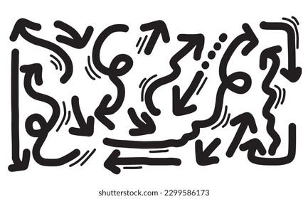 hand drawn arrows isolated on white background. Vector illustration.