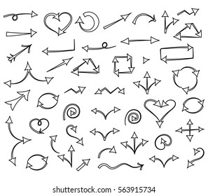 Hand Drawn Arrows isolated on White.Sketch Style. Prefect for Design. Vector Illustration.