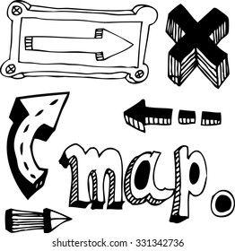 Hand drawn arrows.  Isolated, vector illustration. Black and white.