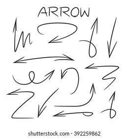 hand drawn arrows, isolated vector arrow signs
