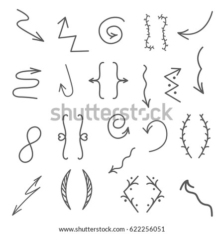 Hand drawn arrows, lines, borders isolated on white background. borders