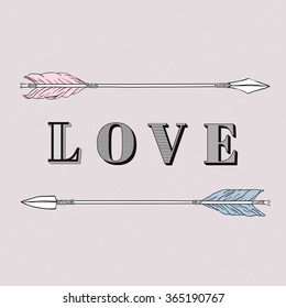 Hand drawn arrows. Love - lettering