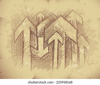 Hand drawn arrows on old grunge paper. Eps8. CMYK. Organized by layers. Global colors. Gradients used.