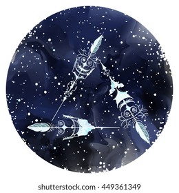 Hand drawn arrows on a starry sky. Vector