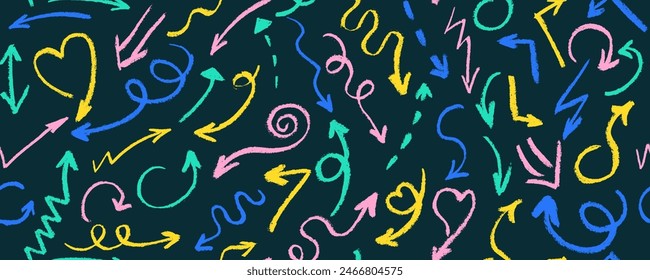 Hand drawn arrows seamless pattern. Creative abstract background. Vector illustration.