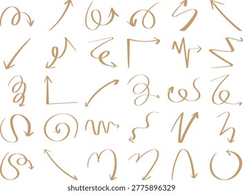 Hand drawn arrows set, 25 doodle symbols, sketch style vector