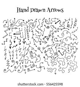 Hand drawn arrows set. Collection of black direction marker. Elements of Graphic Design. Doodle arrows. Undo and redo signs