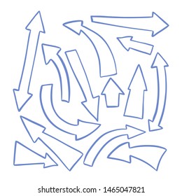 Hand drawn arrows set, different directions symbols. Doodle and sketch style.