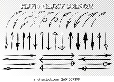 Hand Drawn Arrows Set – Doodle Sketch Arrow Collection for Infographics, Design, UI, Presentation, Vector Transparent PNG