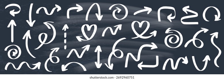 Conjunto de flechas dibujadas a mano, boceto de doodle 