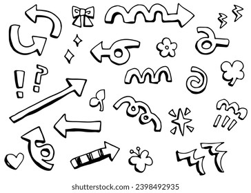 Hand drawn arrows, set of effects , Pen drawing