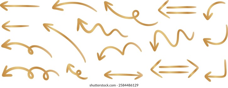 Hand drawn arrows set gold