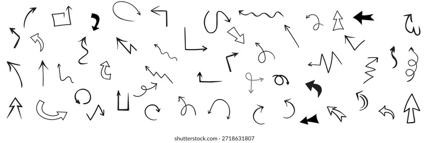 Conjunto de flechas dibujadas a mano ilustración aislada en blanco 