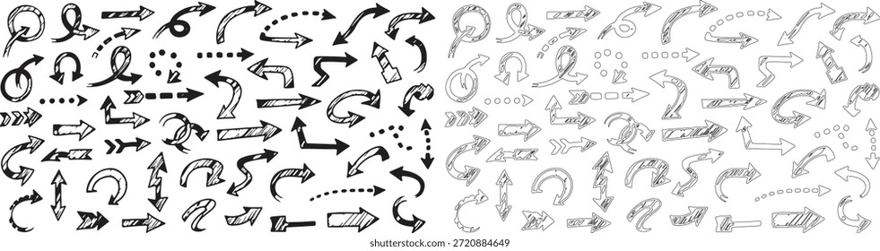 hand drawn arrows set for infographics many different styles