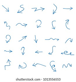 Hand drawn arrows set isolated on white background.Collection of sketch symbols.For web site and page decoration.Creative art,vector illustration