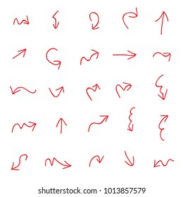 Hand drawn arrows set isolated on white background.Collection of sketch symbols.For web site and page decoration.Creative art,vector illustration