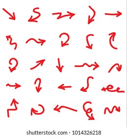 Hand drawn arrows set isolated on white background.Collection of sketch symbols.For web site and page decoration.Creative art,vector illustration