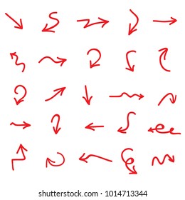 Hand drawn arrows set isolated on white background.Collection of sketch symbols.For web site and page decoration.Creative art,vector illustration