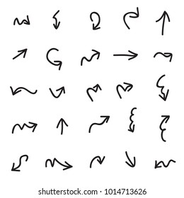 Hand drawn arrows set isolated on white background.Collection of sketch symbols.For web site and page decoration.Creative art,vector illustration