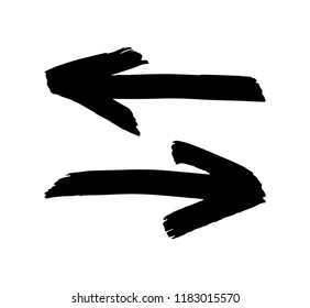 Hand drawn arrows set isolated on a white background. Brush stroke. Grunge texture.