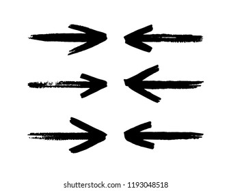 Hand drawn arrows set isolated on a white background. Brush stroke. Grunge texture.