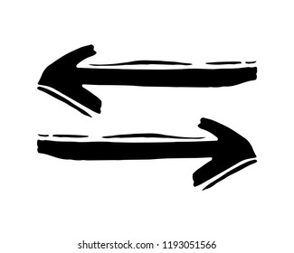 Hand drawn arrows set isolated on a white background. Brush stroke. Grunge texture.