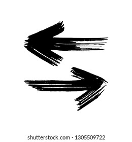 Hand drawn arrows set isolated on a white background. Brush stroke. Grunge texture.