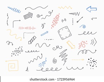 Hand drawn arrows set isolated on white background.