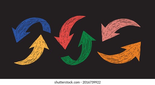 Hand drawn arrows set Isolated on a Black background.