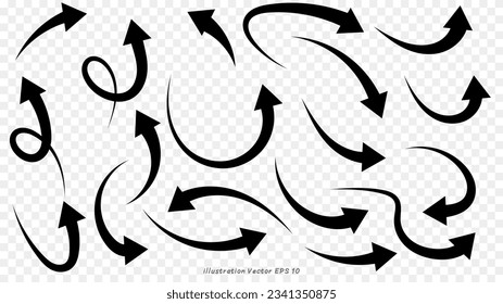 Hand drawn arrows set isolated on white background. Vector illustration EPS 10
