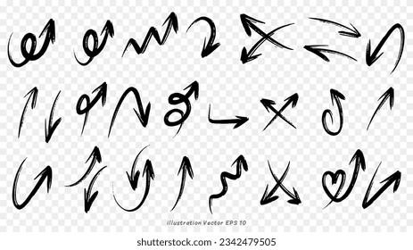 Hand drawn arrows set isolated on white background. Vector illustration EPS 10