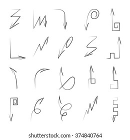 hand drawn arrows set, isolated vector