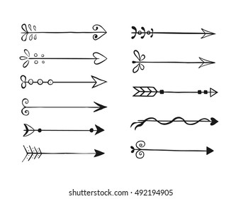 Hand drawn arrows set isolated on white background