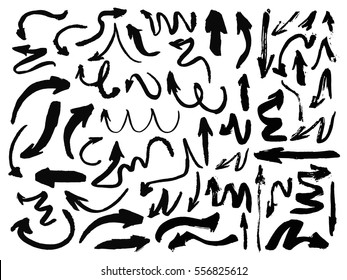 Hand drawn arrows set isolated isolated on white background, vector illustration