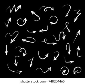 Hand drawn arrows set isolated on white. Sketch arrow set. Vector illustration for your business and education design. Different types of driving directions.