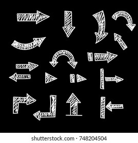 Hand drawn arrows set isolated on white. Sketch arrow set. Vector illustration for your business and education design. Different types of driving directions.