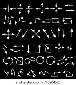 Hand drawn arrows set isolated on white. Sketch arrow set. Vector illustration for your business and education design. Different types of driving directions.