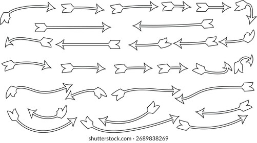 Hand drawn arrows set linear style direction vector illustration