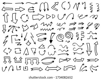 Hand drawn arrows set. Modern sketch arrow collection handmade doodle style