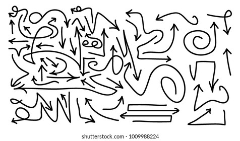 Hand drawn arrows set on a white background. Vector art.