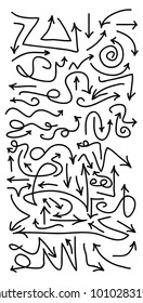 Hand drawn arrows set on a white background. Vector art.