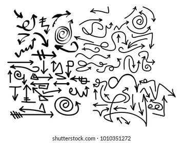 Hand drawn arrows set on a white background. Vector art.