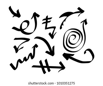 Hand drawn arrows set on a white background. Vector art.